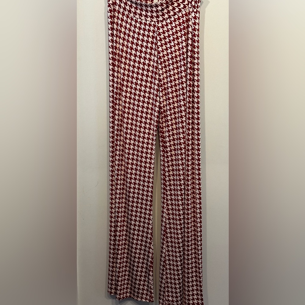 Boutique Rust/white Houndstooth Palazzo pants